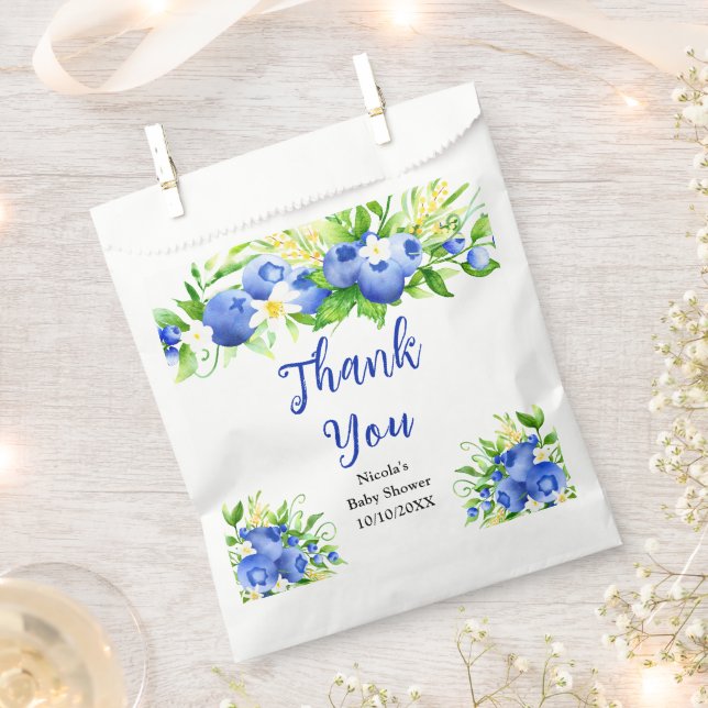 Blueberry Floral Baby Shower Thank You Favor Bag (Clipped)