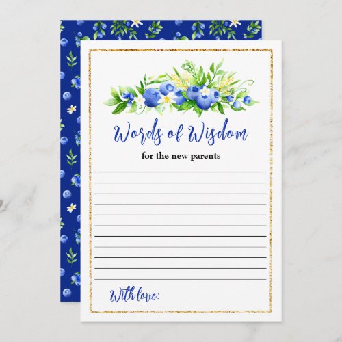 Blueberry Floral Baby Shower Words Of Wisdom Invitation