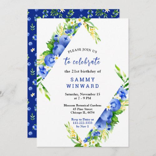 Blueberry Floral Birthday Invitation