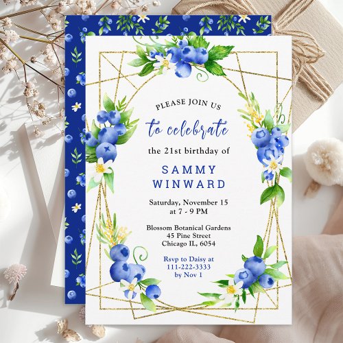 Blueberry Floral Birthday Invitation