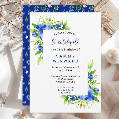 Blueberry Floral Birthday Invitation