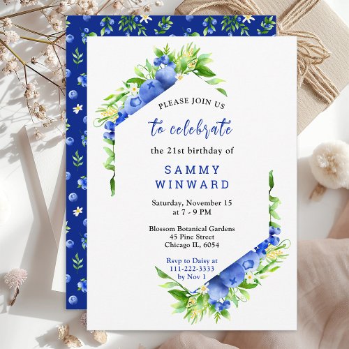 Blueberry Floral Birthday Invitation