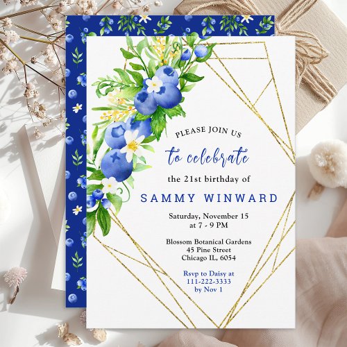 Blueberry Floral Birthday Invitation