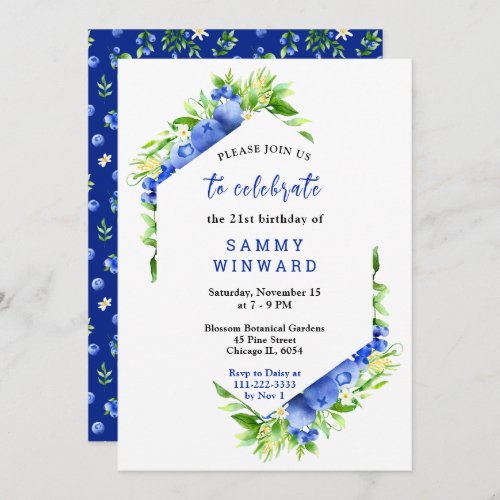 Blueberry Floral Birthday Invitation