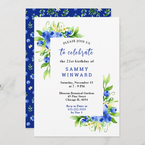 Blueberry Floral Birthday Invitation