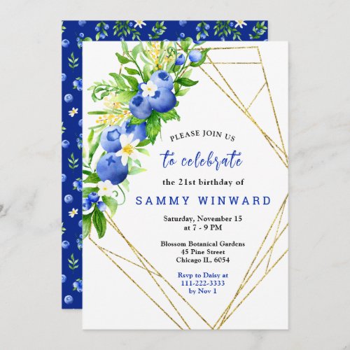 Blueberry Floral Birthday Invitation