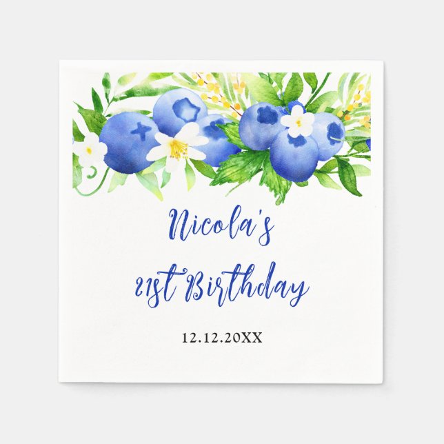 Blueberry Floral Birthday Napkins (Front)