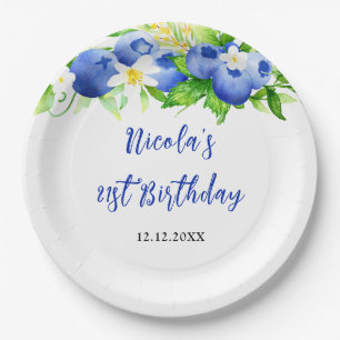 Blueberry Floral Birthday Paper Plates
