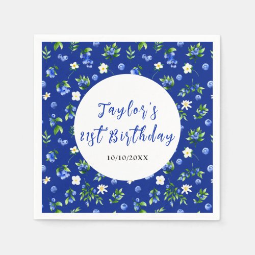 Blueberry Floral Birthday Party Napkins