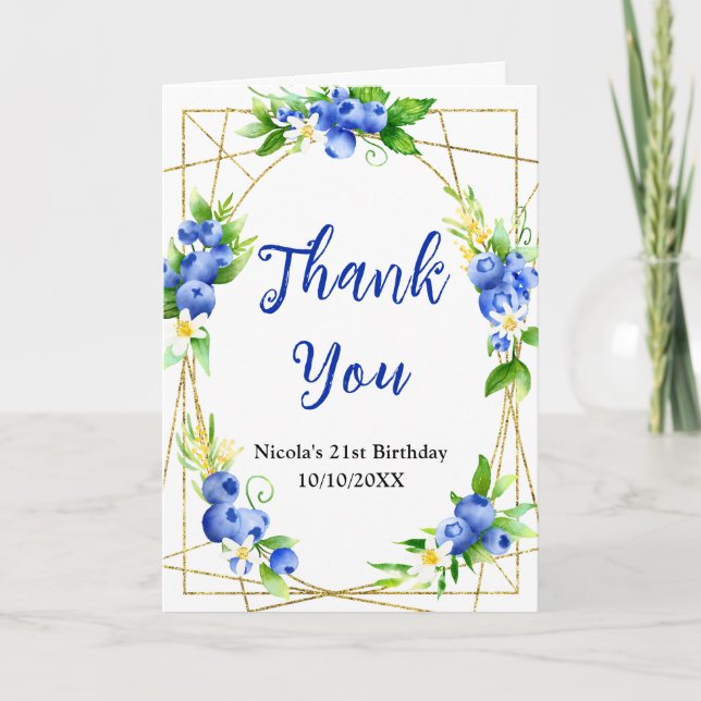 Blueberry Floral Birthday Thank You Card (Front)