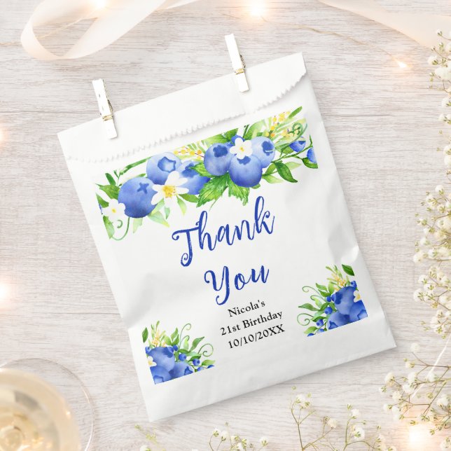 Blueberry Floral Birthday Thank You Favor Bag (Clipped)