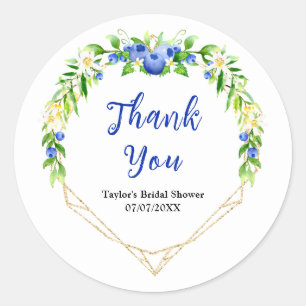 Blueberry Floral Bridal Shower Thank You Classic Round Sticker