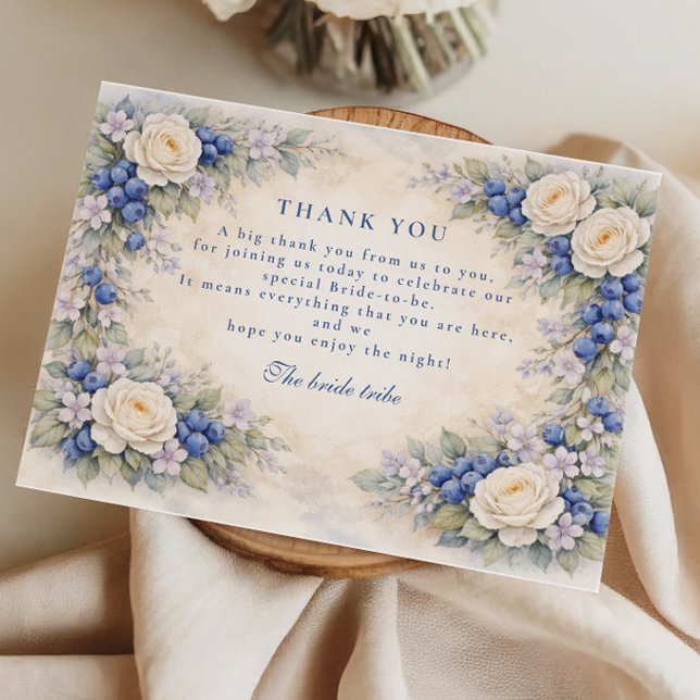 Blueberry Floral Heirloom Bridal Shower Thank You Card (Creator Uploaded)