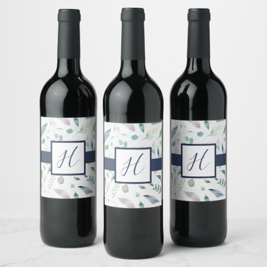 Blueberry Floral Monogram Wine Bottle Wine Label | Zazzle.com