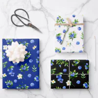 Blueberry Floral Pattern Wrapping Paper Sheets