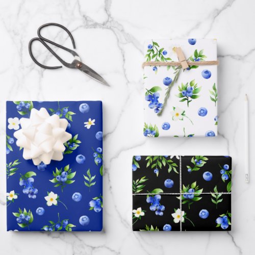 Blueberry Floral Pattern Wrapping Paper Sheets