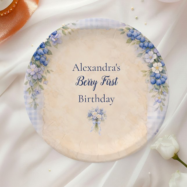 Blueberry Floral Storybook Berry 1st Birthday Paper Plates (Creator Uploaded)