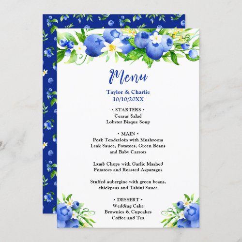 Blueberry Floral Wedding Menu