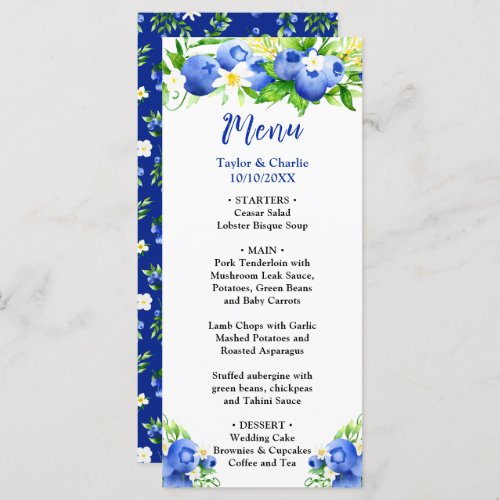 Blueberry Floral Wedding Menu