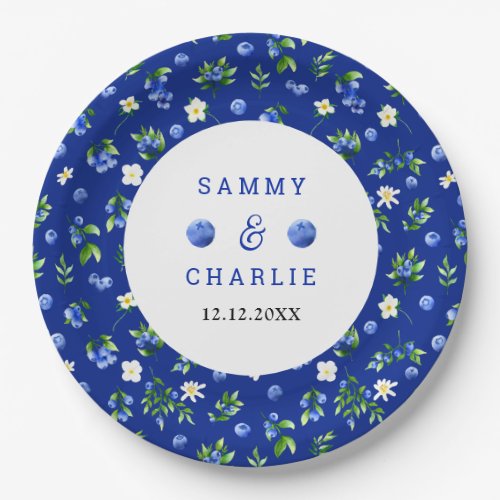 Blueberry Floral Wedding Paper Plates