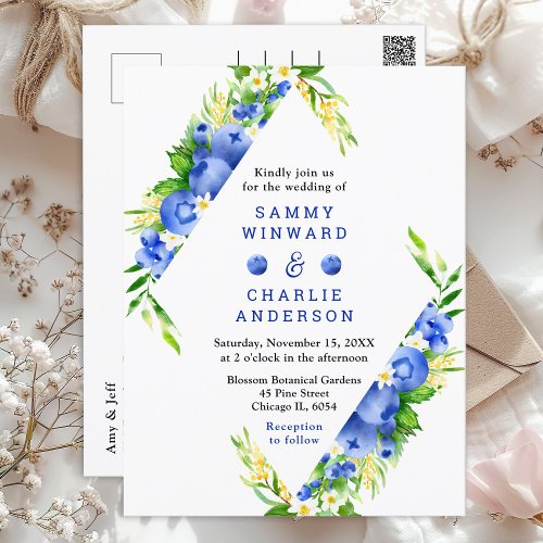 Blueberry Floral Wedding Postcard