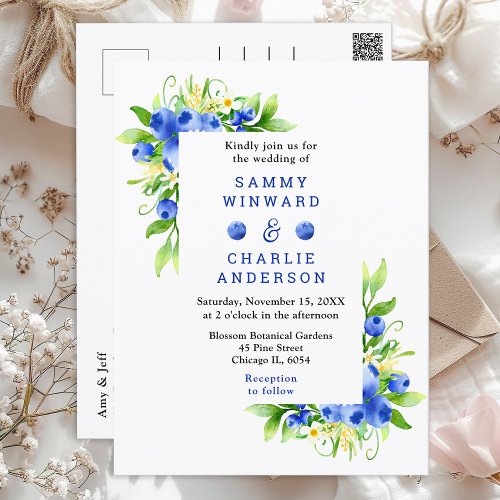 Blueberry Floral Wedding Postcard