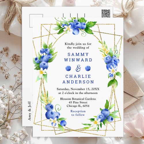 Blueberry Floral Wedding Postcard