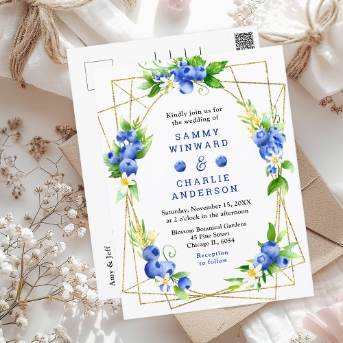 Blueberry Floral Wedding Postcard
