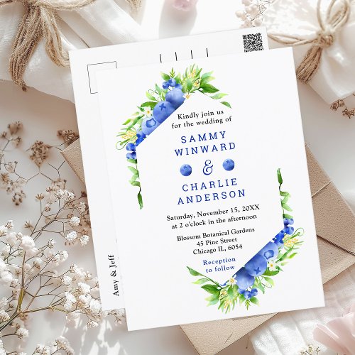 Blueberry Floral Wedding Postcard