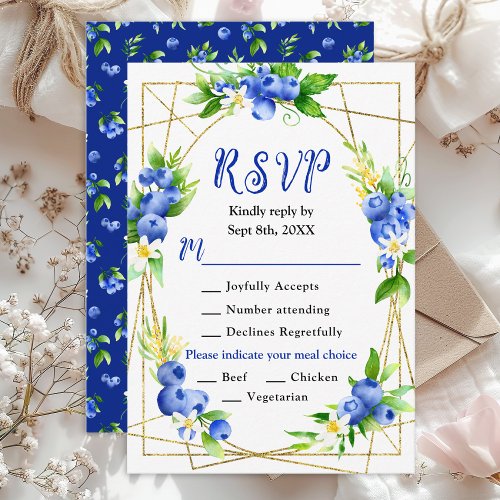 Blueberry Floral Wedding RSVP Card