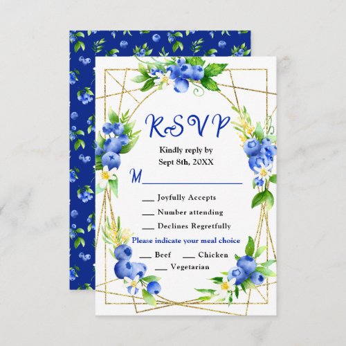 Blueberry Floral Wedding RSVP Card