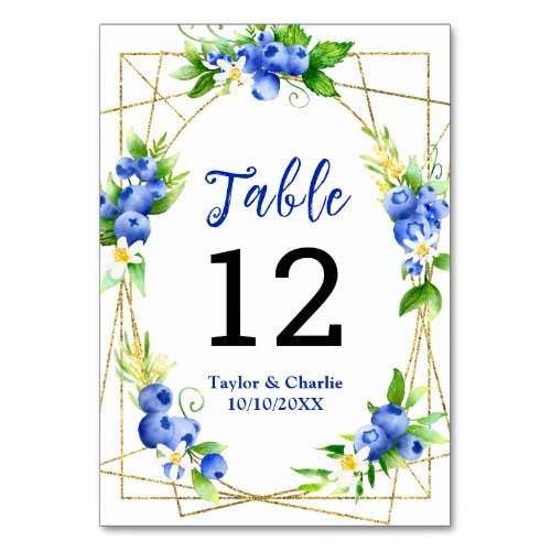 Blueberry Floral Wedding Table Number