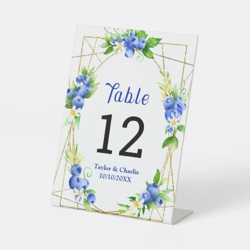 Blueberry Floral Wedding Table Number Pedestal Sign
