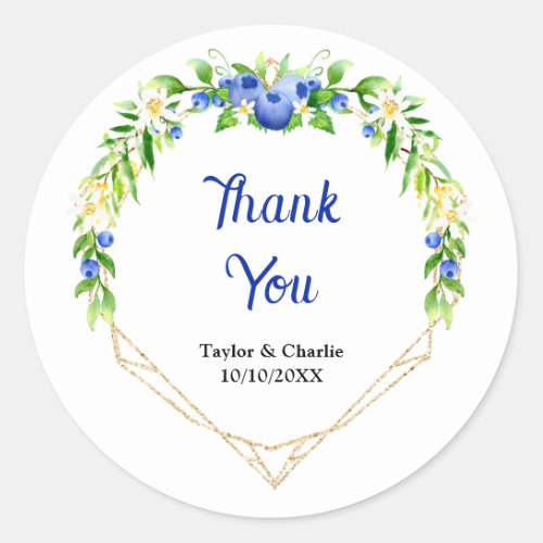 Blueberry Floral Wedding Thank You Classic Round Sticker