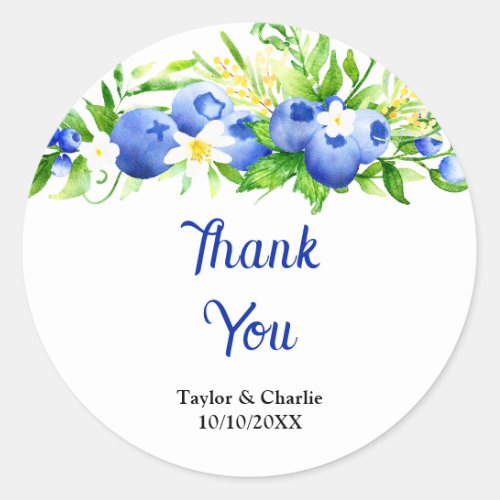 Blueberry Floral Wedding Thank You Classic Round Sticker