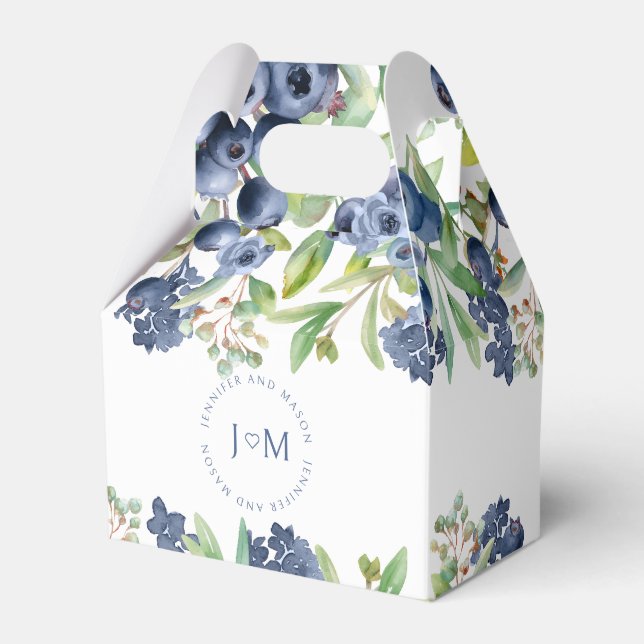 Blueberry floral wedding thank you favor boxes (Front Side)