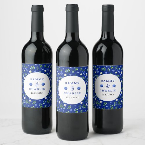 Blueberry Floral Wedding Wine Label