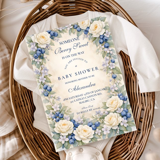Blueberry Floral Wreath Baby Shower Invitation (Creator Uploaded)