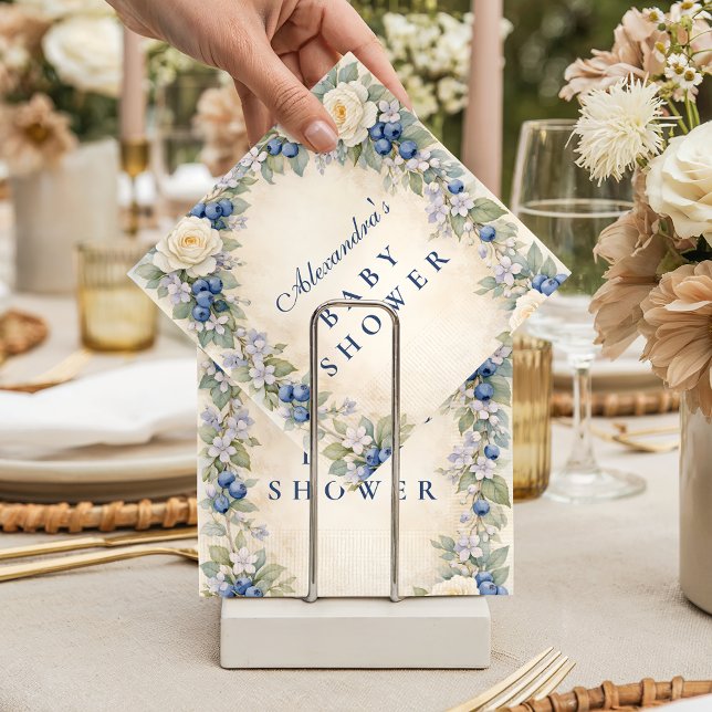 Blueberry Floral Wreath Baby Shower Napkins (Creator Uploaded)