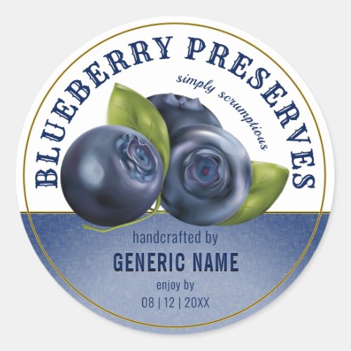 Blueberry Fruit  Jam Jar Canning Classic Round Sticker