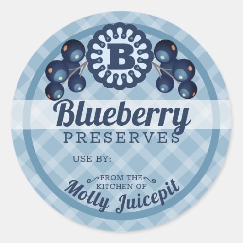 Blueberry fruit jam preserves personalized canning classic round sticker
