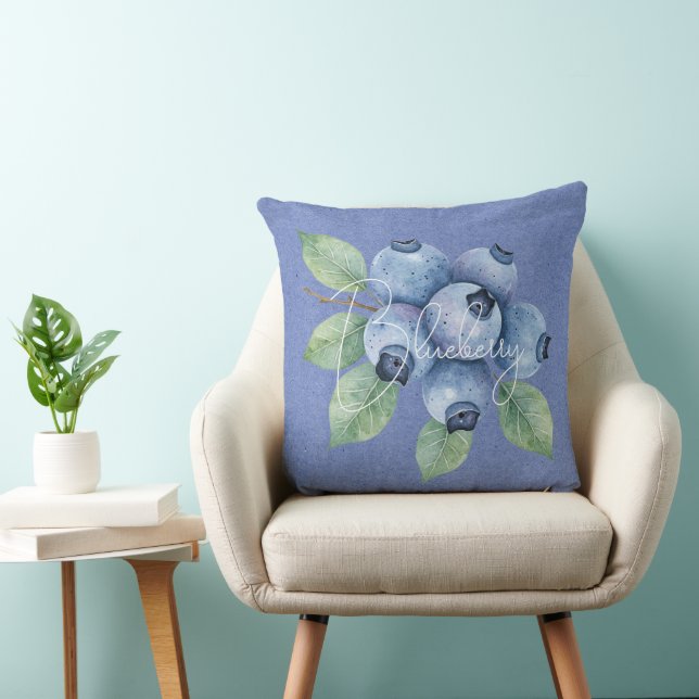 Blueberry Fruit on Blue  Throw Pillow (Chair)