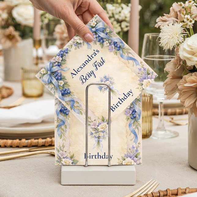 Blueberry Garden Berry First 1st Birthday Napkins (Creator Uploaded)