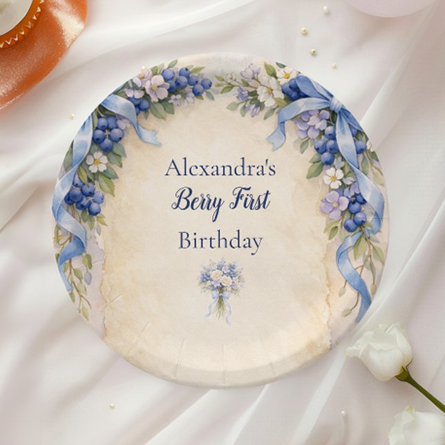 Blueberry Garden Berry First 1st Birthday Paper Plates (Creator Uploaded)