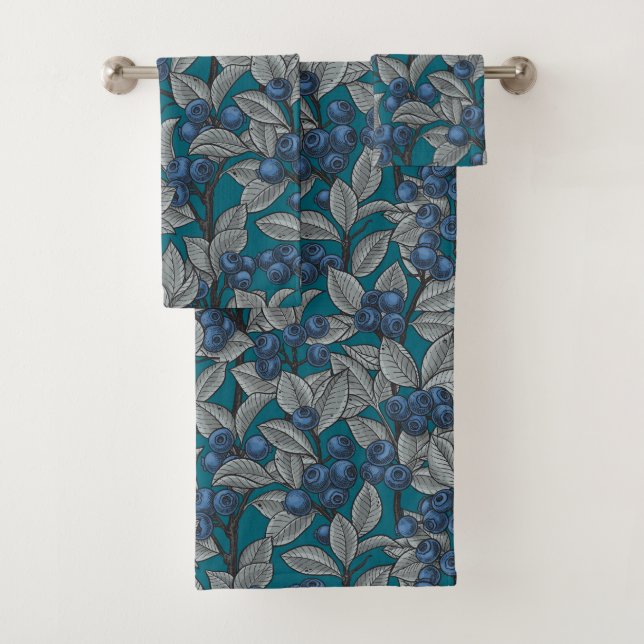 Blueberry garden, blue and gray bath towel set (Insitu)