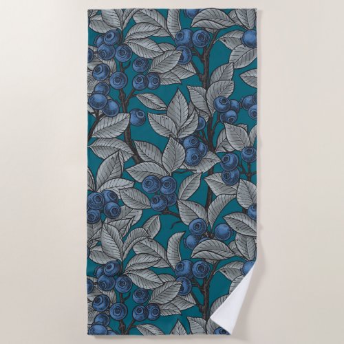 Blueberry garden blue and gray beach towel