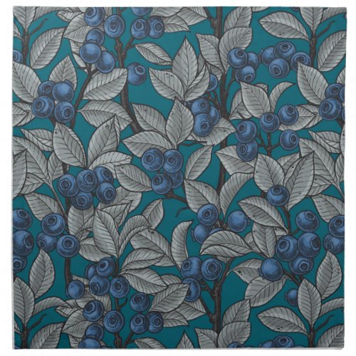 Blueberry garden blue and gray cloth napkin