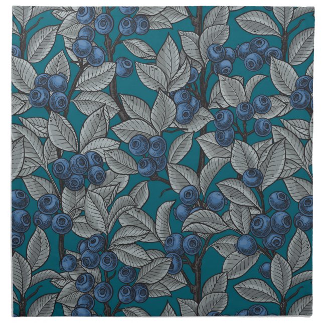 Blueberry garden, blue and gray cloth napkin (Front)