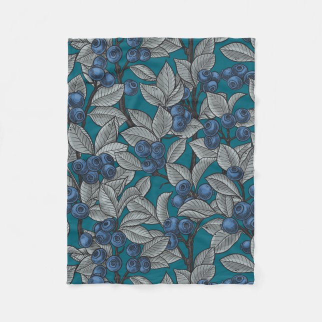 Blueberry garden, blue and gray fleece blanket (Front)