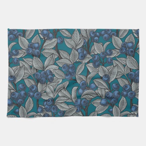 Blueberry garden blue and gray kitchen towel